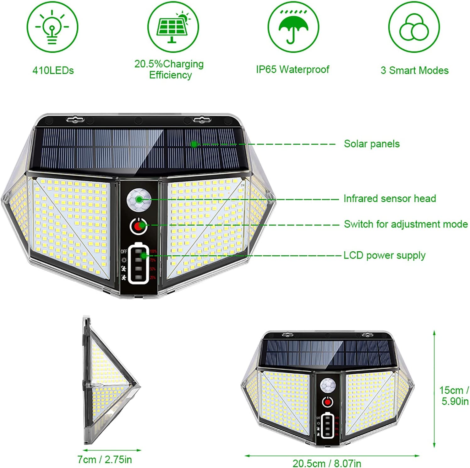 WallMega™- 410 LED-aurinkoaidan valaisin